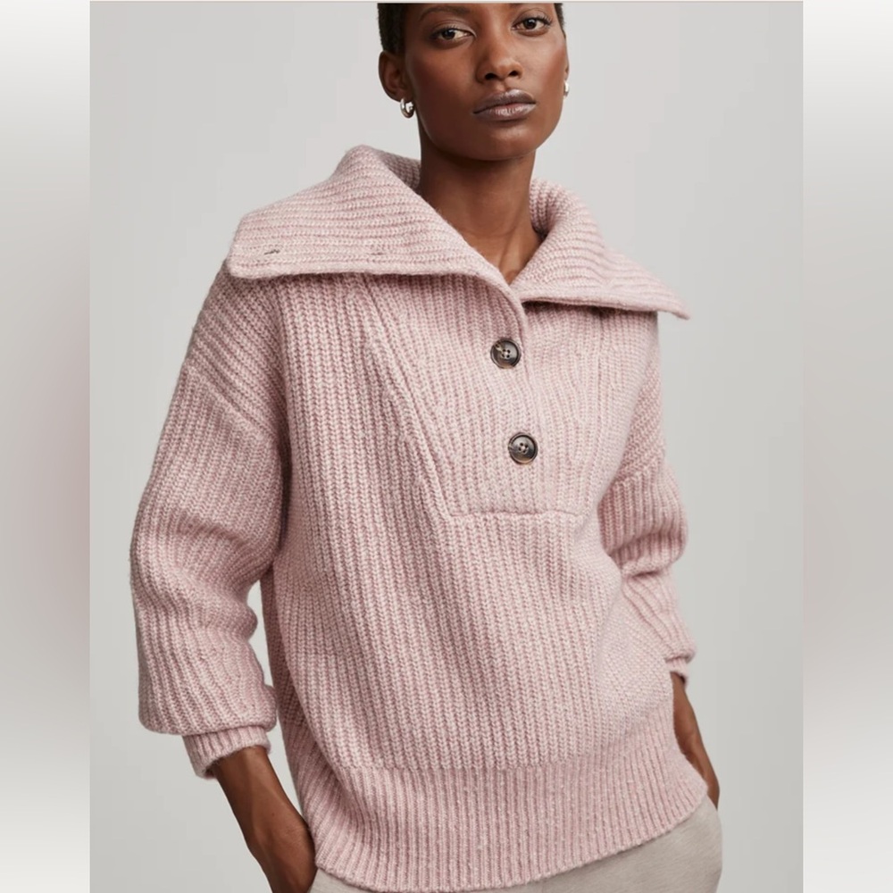 VARLEY Sweater Pink Peverel/Ribbed-Knit Button SZ M - Picture 2 of 12
